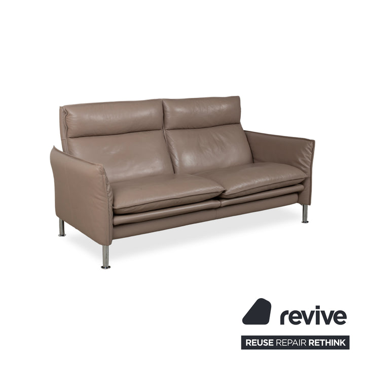 Erpo Porto Suite Leather Three-Seater Two-Seater Armchair 2x Stools Brown Taupe Manual Function Sofa Couch