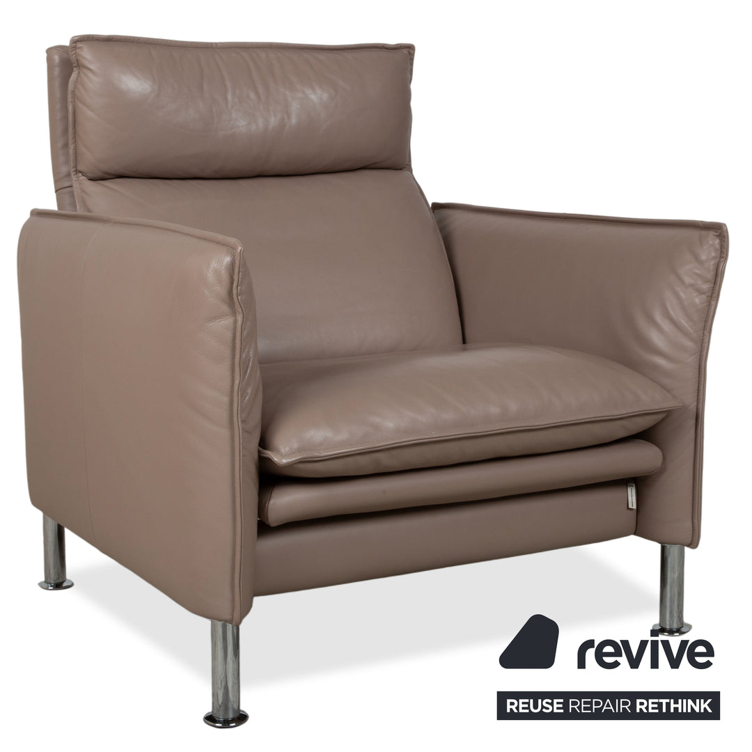 Erpo Porto Leather Suite Three-seater Two-seater Armchair Ottoman Brown Taupe Manual Reclining Sofa Couch