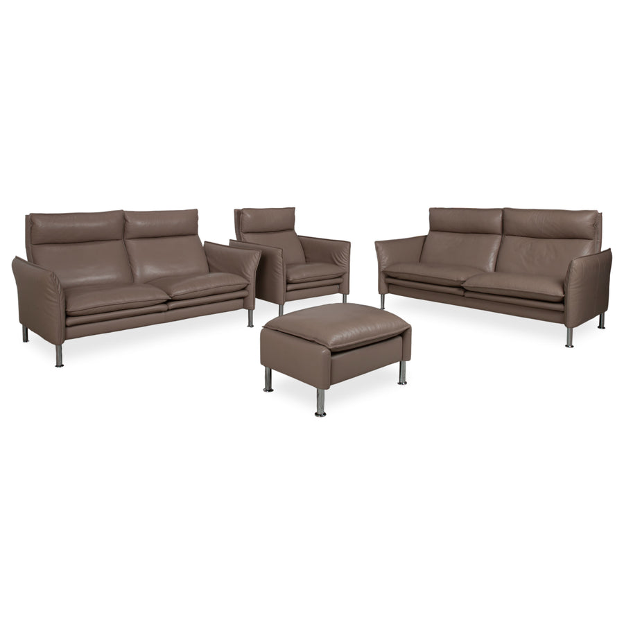 Erpo Porto Leather Suite Three-seater Two-seater Armchair Ottoman Brown Taupe Manual Reclining Sofa Couch