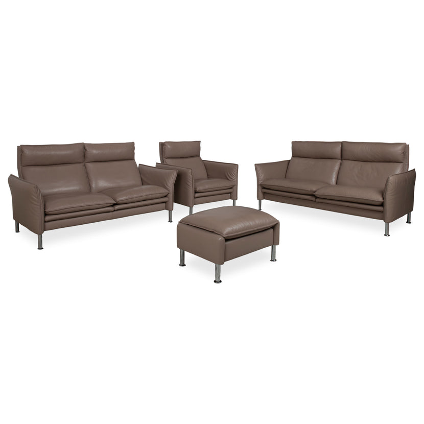 Erpo Porto Leather Suite Three-seater Two-seater Armchair Ottoman Brown Taupe Manual Reclining Sofa Couch