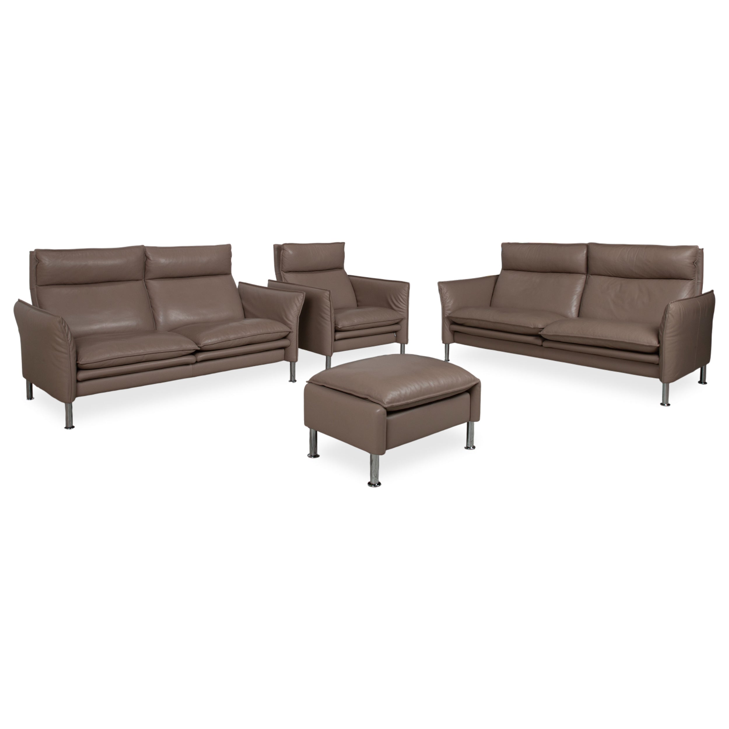 Erpo Porto Leather Suite Three-seater Two-seater Armchair Ottoman Brown Taupe Manual Reclining Sofa Couch