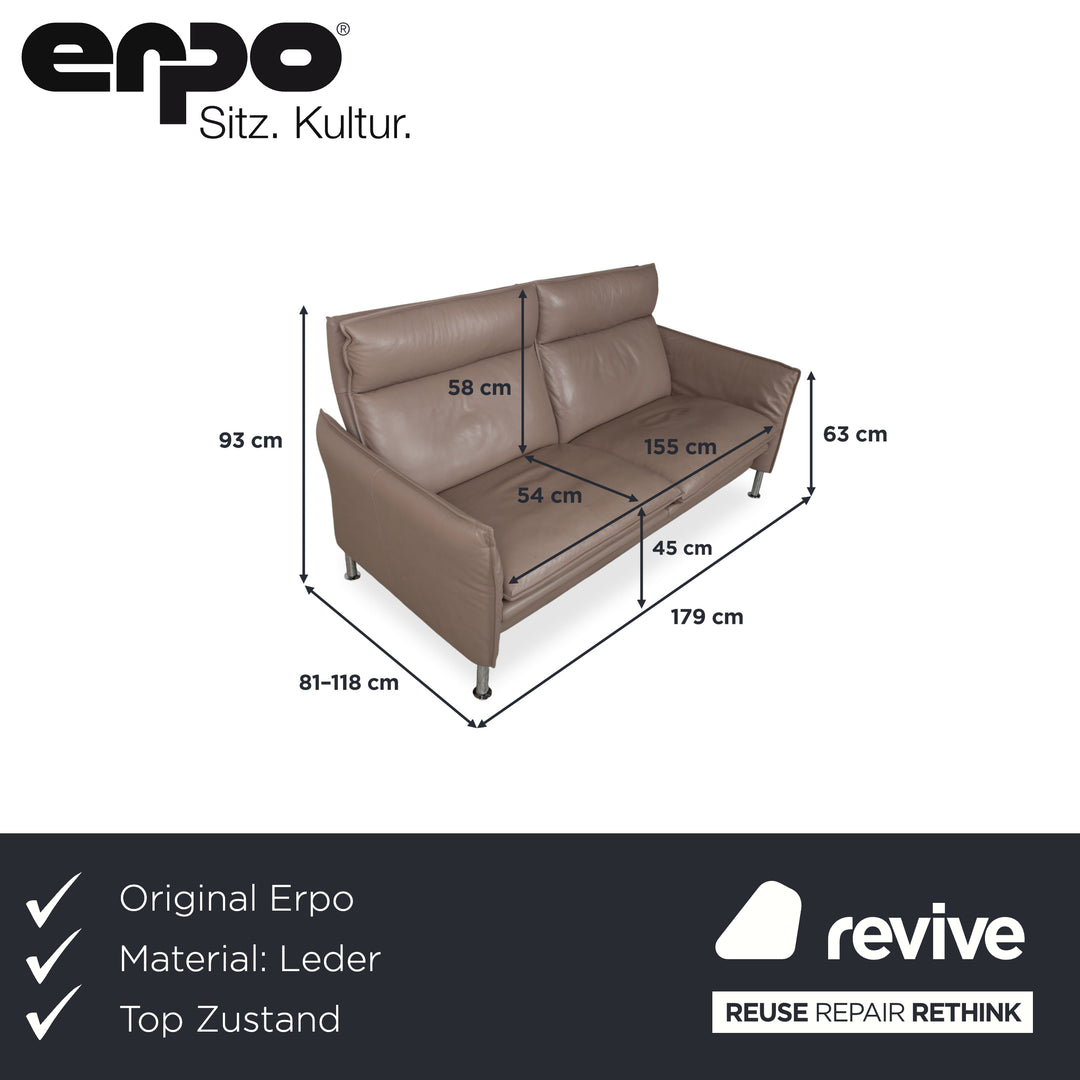 Erpo Porto Leder Dreisitzer Braun Taupe manuelle Funktion Sofa Couch