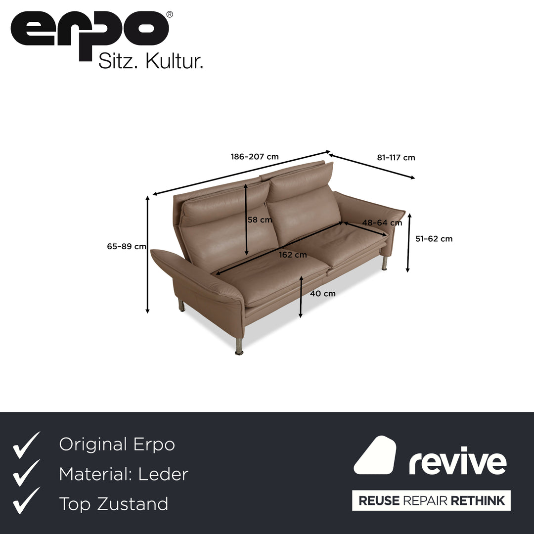 Erpo Porto Leder Dreisitzer Sofa Couch Braun manuelle Funktion