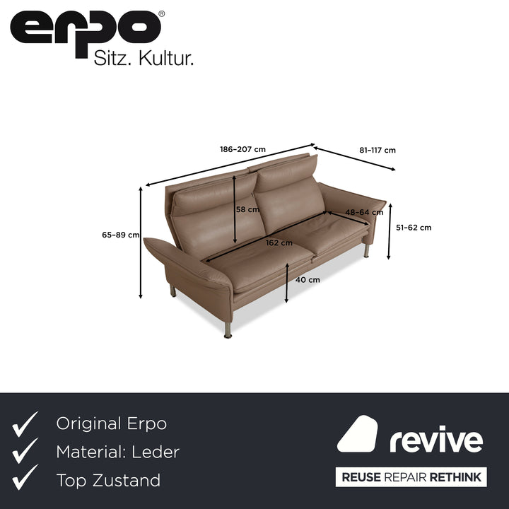 Erpo Porto Leder Dreisitzer Sofa Couch Braun manuelle Funktion