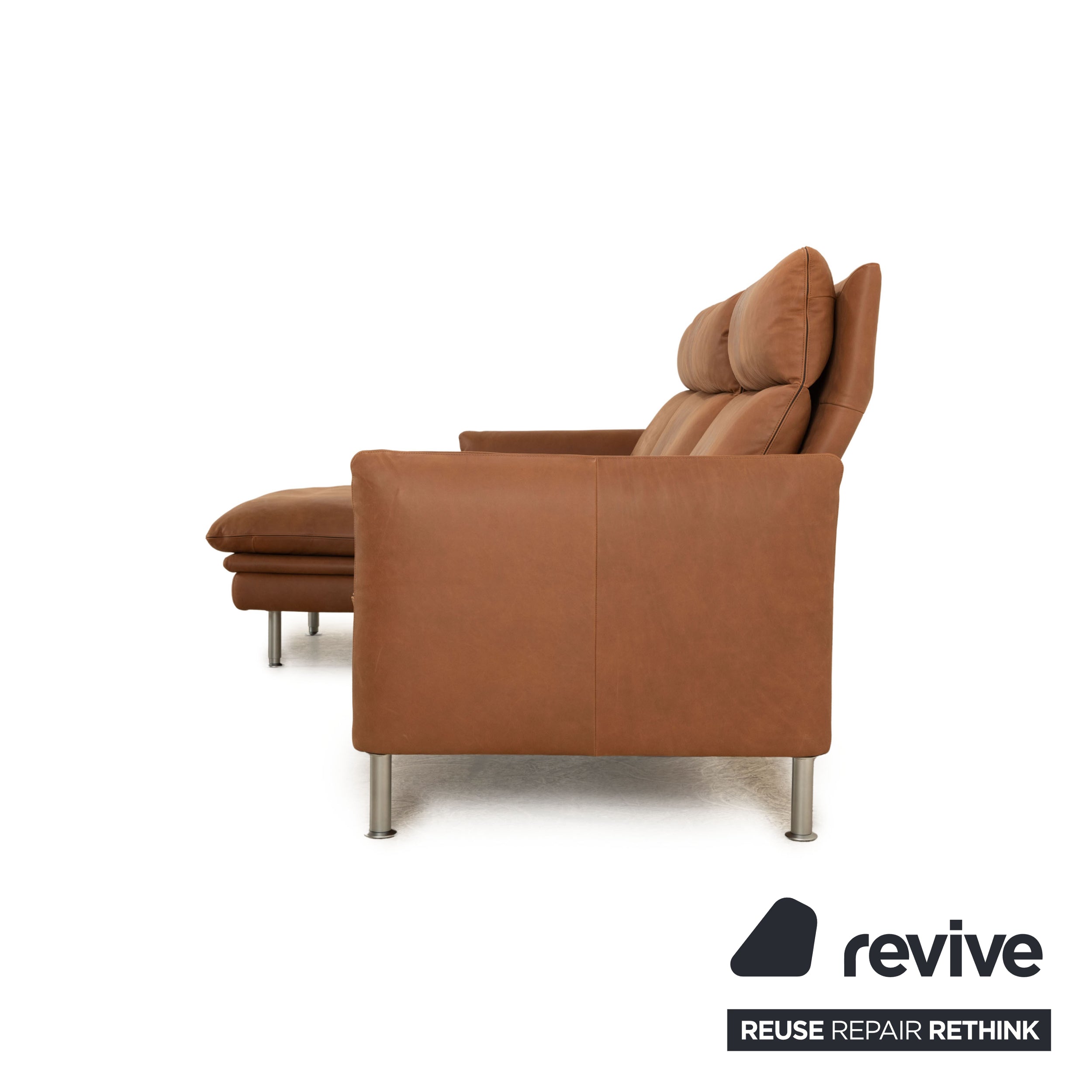 Canapé d'angle Erpo Porto en cuir marron, fonction manuelle, canapé récamière gauche