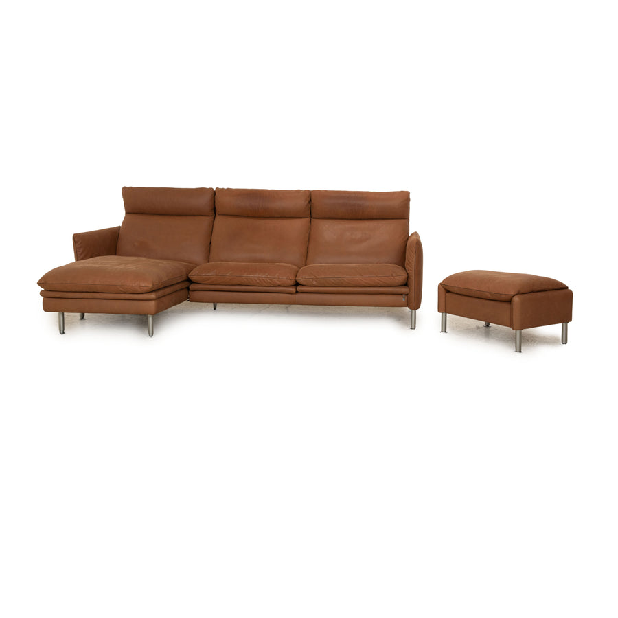Erpo Porto Leder Sofa Garnitur Braun Ecksofa Hocker manuelle Funktion Recamiere Links Sofa Couch