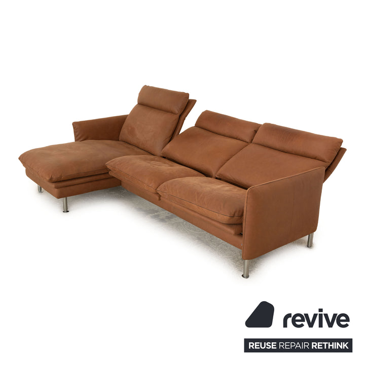 Erpo Porto Leder Sofa Garnitur Braun Ecksofa Hocker manuelle Funktion Recamiere Links Sofa Couch