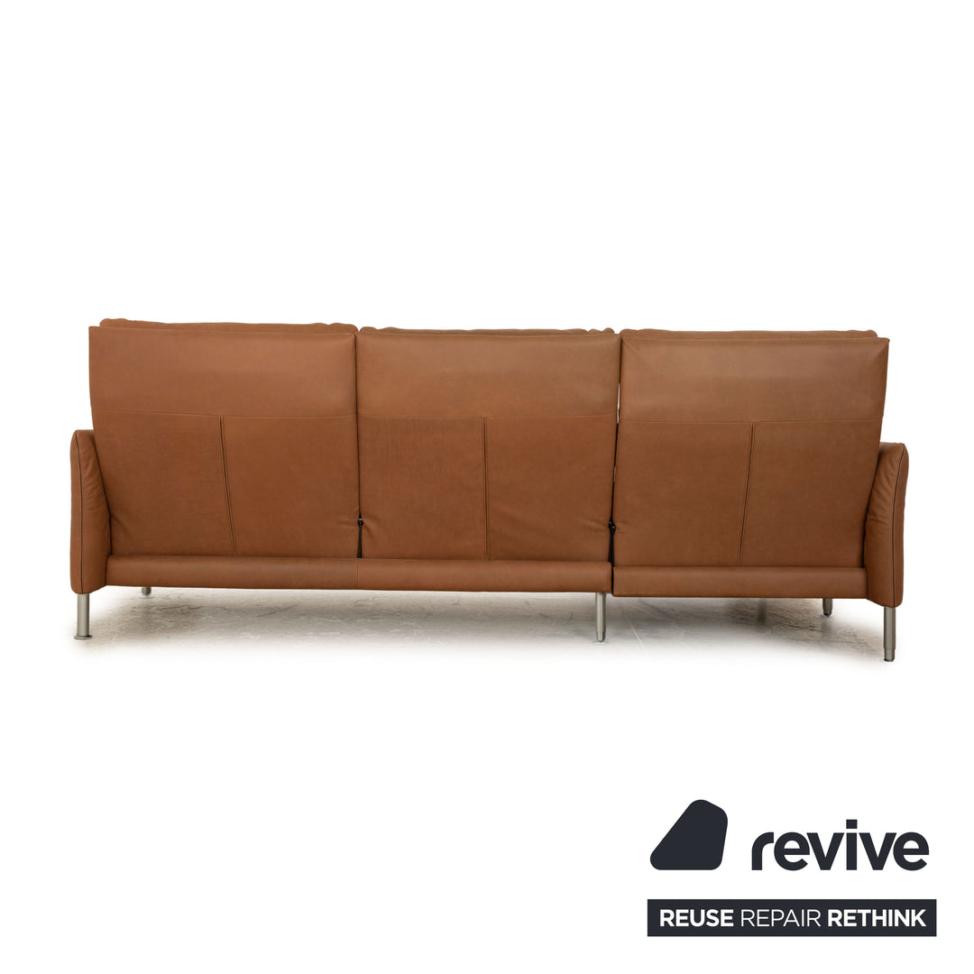 Erpo Porto Leder Sofa Garnitur Braun Ecksofa Hocker manuelle Funktion Recamiere Links Sofa Couch