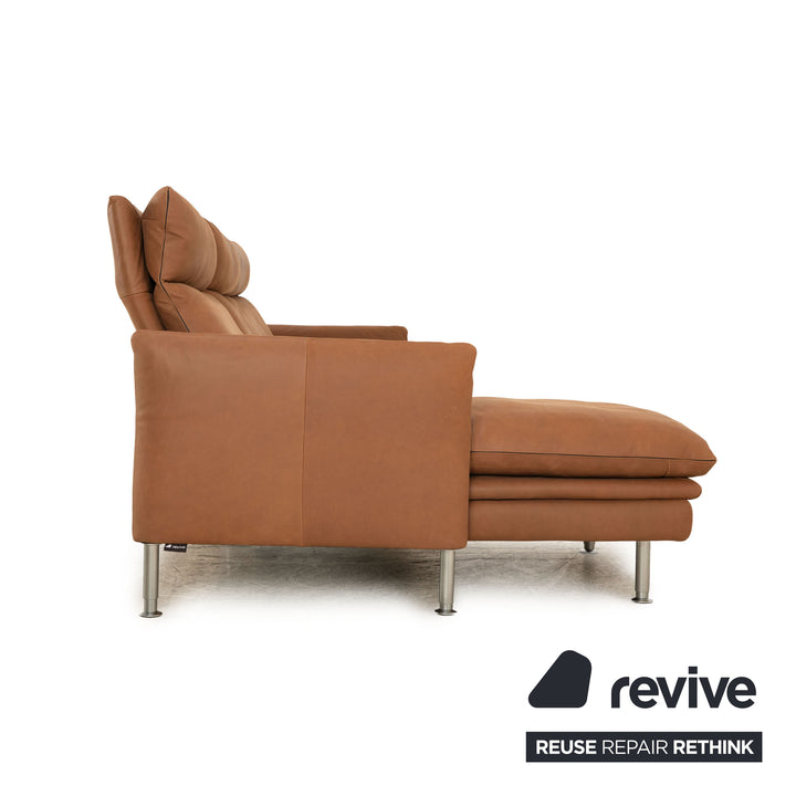 Erpo Porto Leder Sofa Garnitur Braun Ecksofa Hocker manuelle Funktion Recamiere Links Sofa Couch