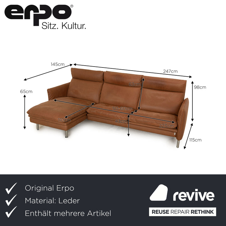 Erpo Porto Leder Sofa Garnitur Braun Ecksofa Hocker manuelle Funktion Recamiere Links Sofa Couch
