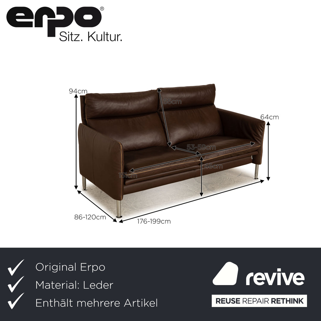 Erpo Porto Leder Sofa Garnitur Braun Zweisitzer Hocker Dreisitzer  Couch manuelle Funktion