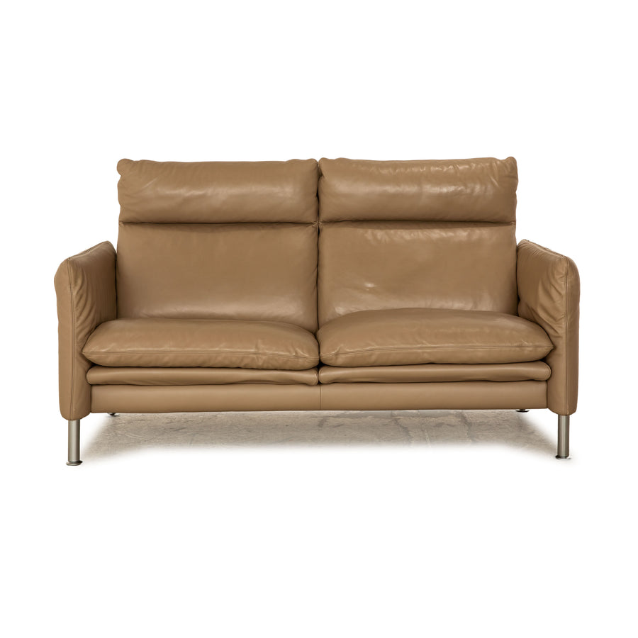 Erpo Porto Leather Two Seater Beige Taupe Manual Function Sofa Couch