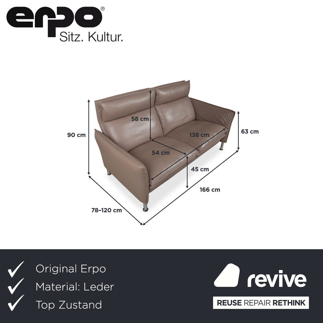 Erpo Porto lædersofa 2-personers brun taupe manuel funktion sofa
