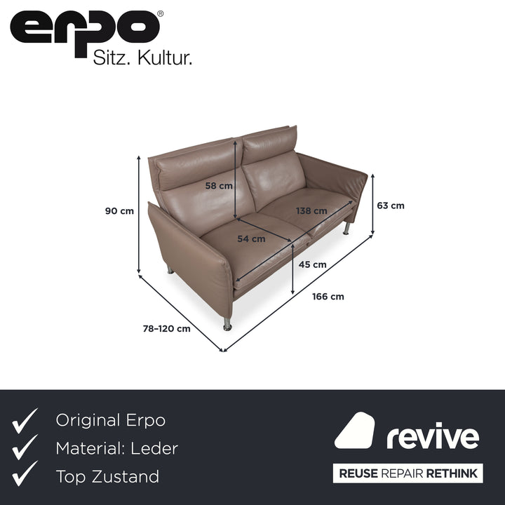 Erpo Porto lædersofa 2-personers brun taupe manuel funktion sofa