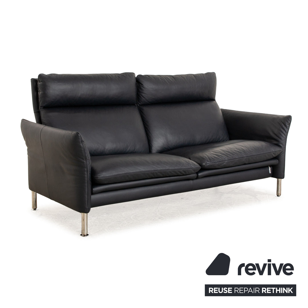 Erpo Porto Leder Zweisitzer Schwarz manuelle Funktion Sofa Couch