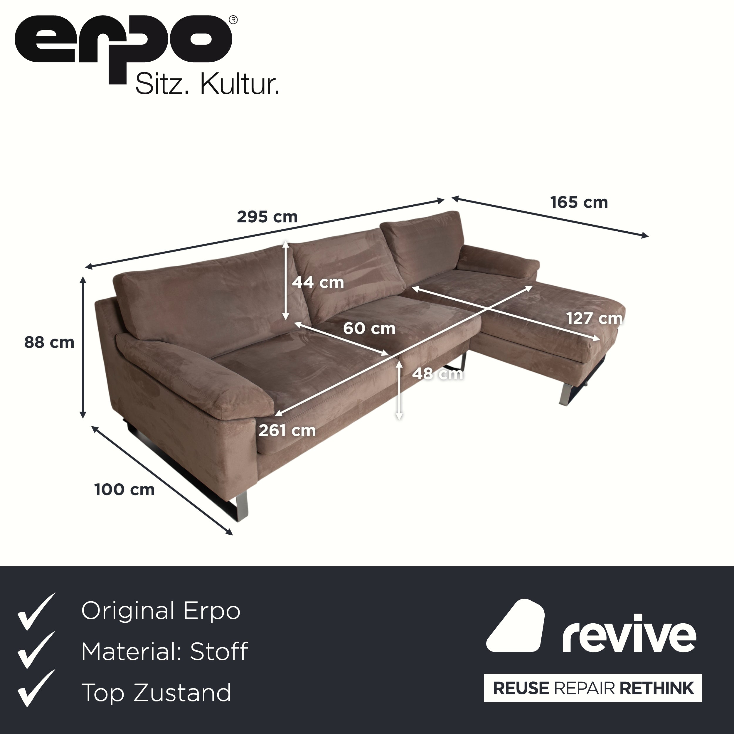 Erpo Stoff Ecksofa Grau Beige Braun Sofa Couch Recamiere