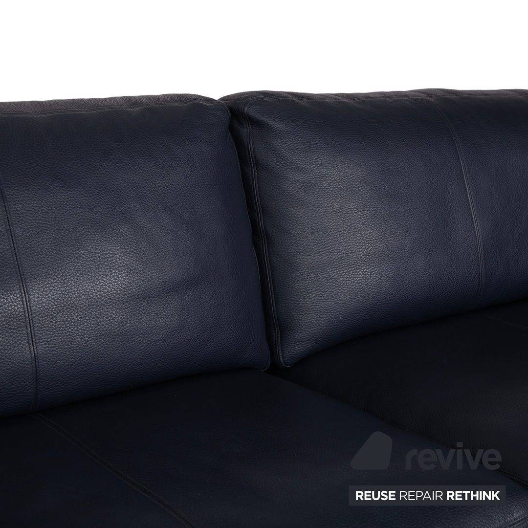 Erpo City Leather Three-Seater Blue Dark Blue Navy Sofa Couch