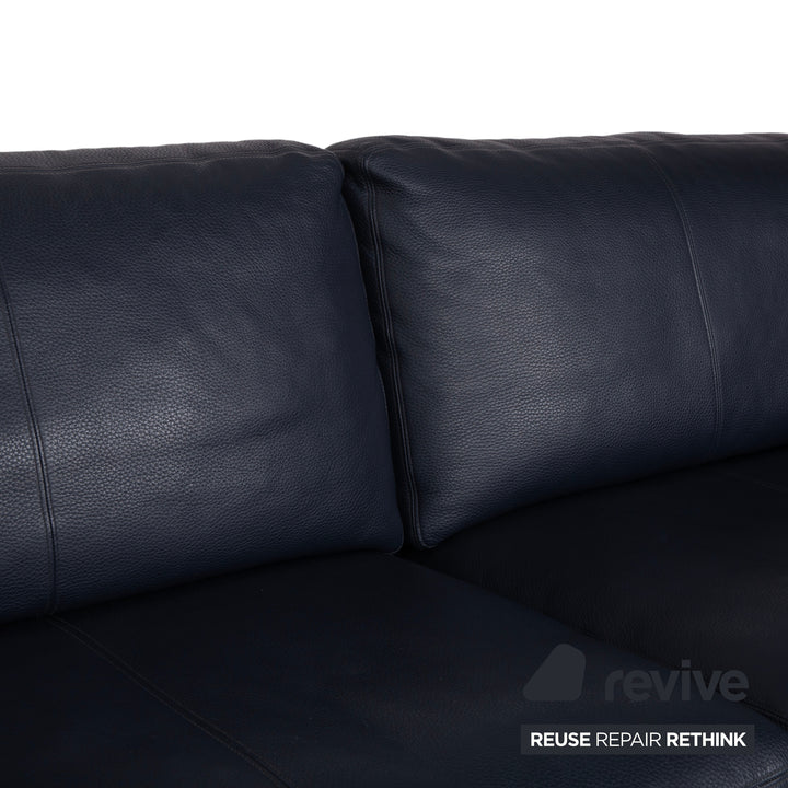 Erpo City Leather Three-Seater Blue Dark Blue Navy Sofa Couch