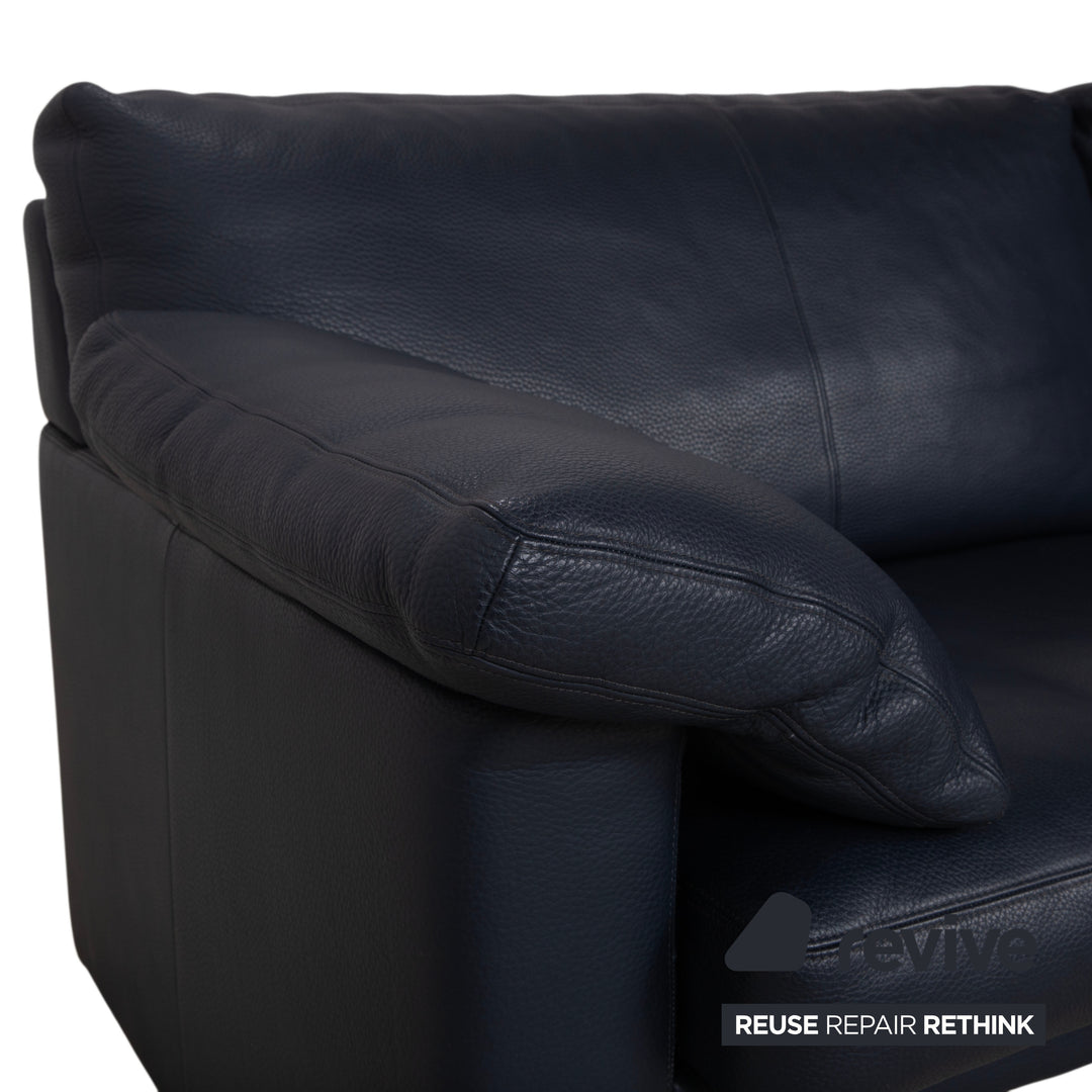 Erpo City Leather Three-Seater Blue Dark Blue Navy Sofa Couch