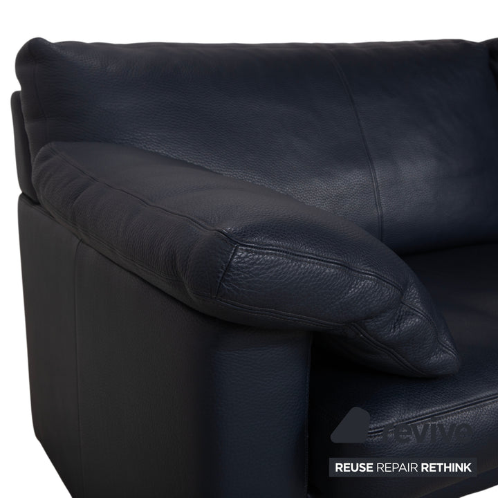Erpo City Leather Three-Seater Blue Dark Blue Navy Sofa Couch
