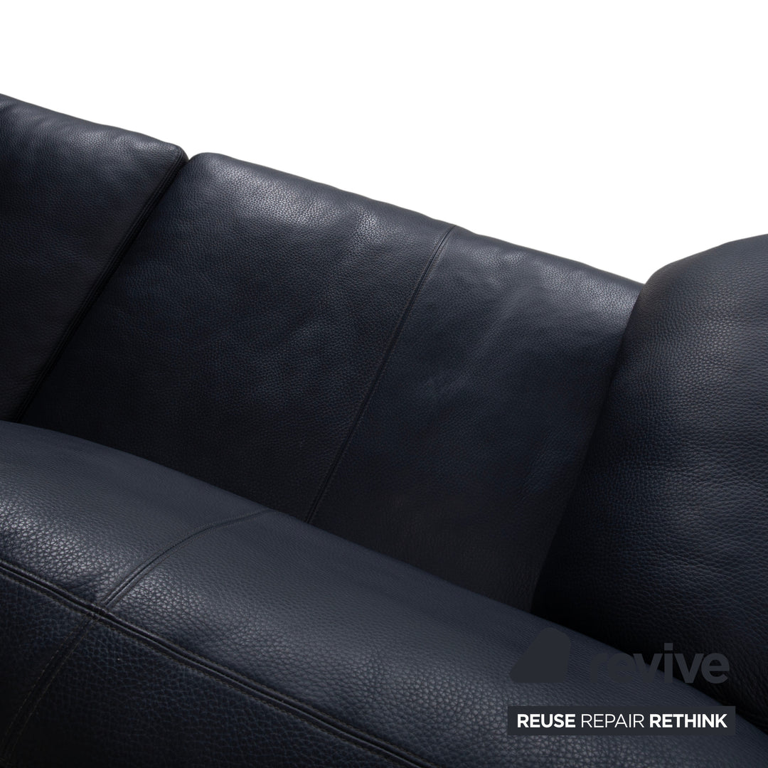 Erpo City Leather Three-Seater Blue Dark Blue Navy Sofa Couch