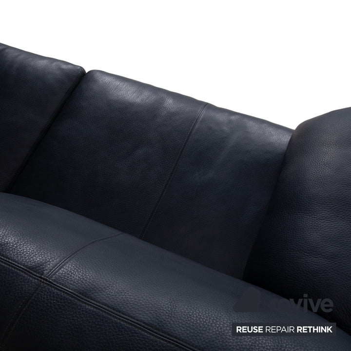 Erpo City Leather Three-Seater Blue Dark Blue Navy Sofa Couch