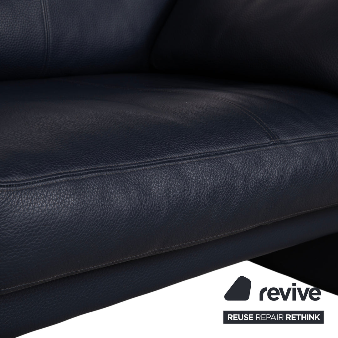 Erpo City Leather Three-Seater Blue Dark Blue Navy Sofa Couch