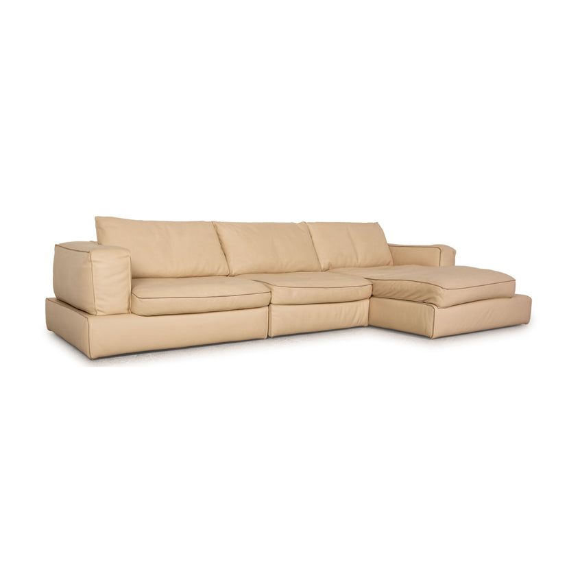 Estel by Who's Perfect Caresse Leder Sofa Creme Ecksofa Couch Recamiere Rechts