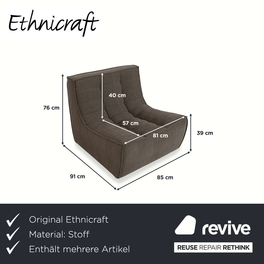 Ethnicraft N701 Stoff Sessel Hocker Grau Grün
