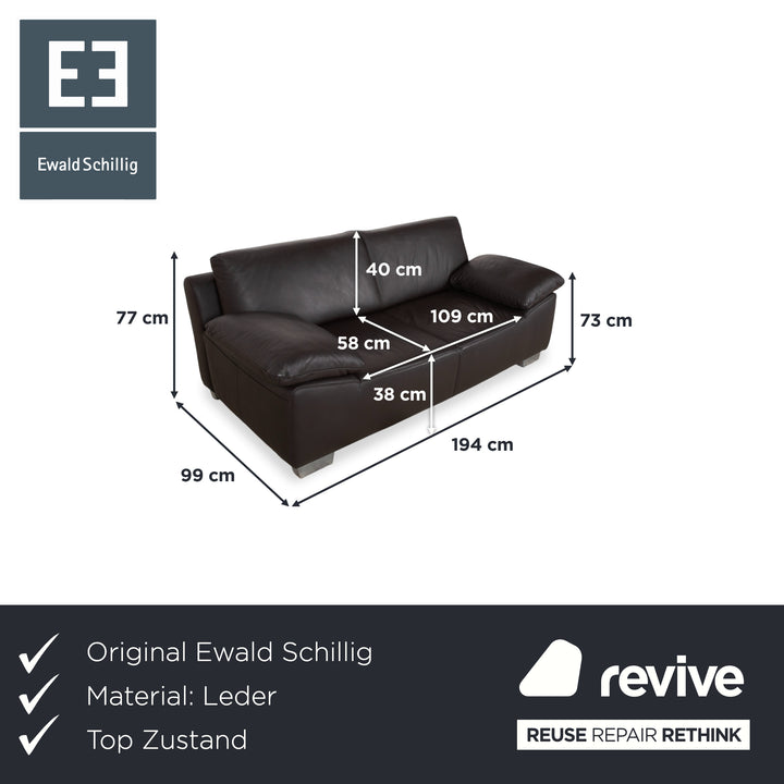 Ewald Schillig Bentley Leather Two-Seater Brown Sofa Couch