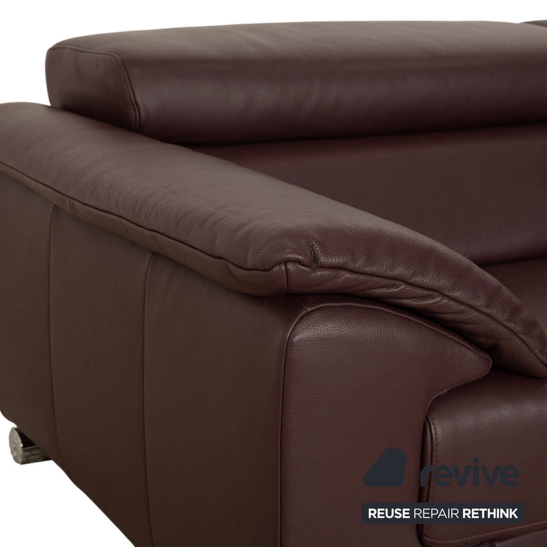 Ewald Schillig Brand Blues corner sofa, leather, aubergine brown, manual function, chaise longue on the right