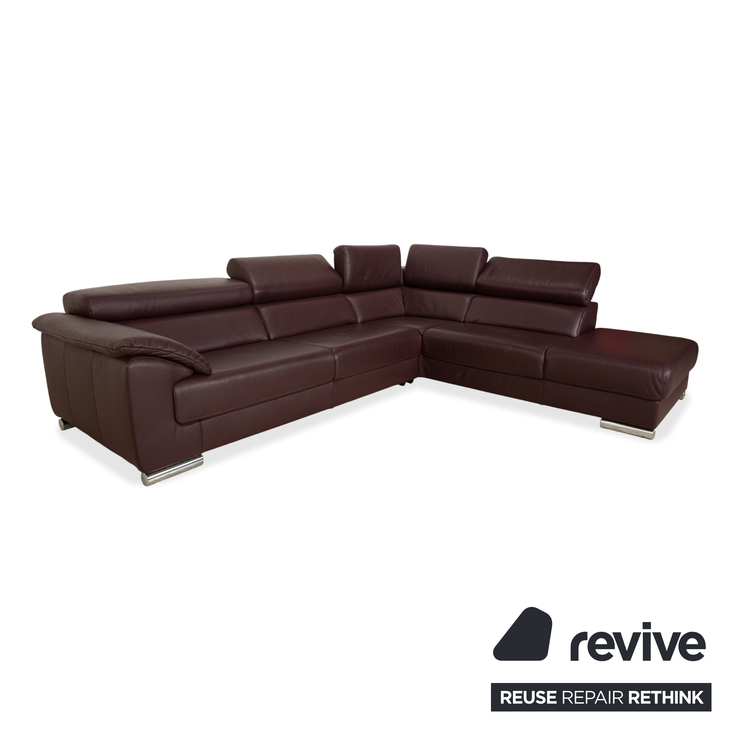 Ewald Schillig Brand Blues Ecksofa Leder Aubergine Braun Couch manuelle Funktion Recamiere rechts