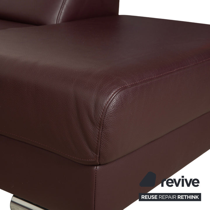 Ewald Schillig Brand Blues corner sofa, leather, aubergine brown, manual function, chaise longue on the right