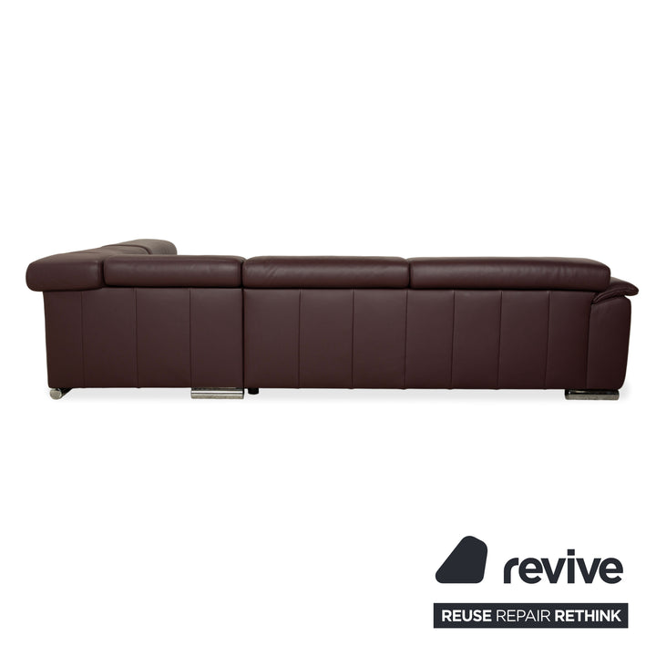 Ewald Schillig Brand Blues corner sofa, leather, aubergine brown, manual function, chaise longue on the right