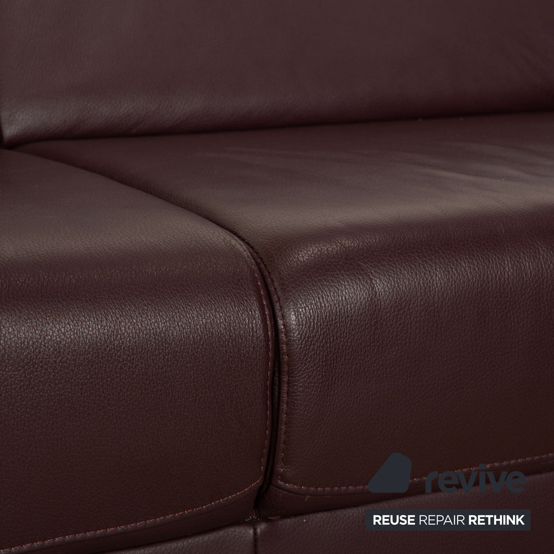 Ewald Schillig Brand Blues corner sofa, leather, aubergine brown, manual function, chaise longue on the right