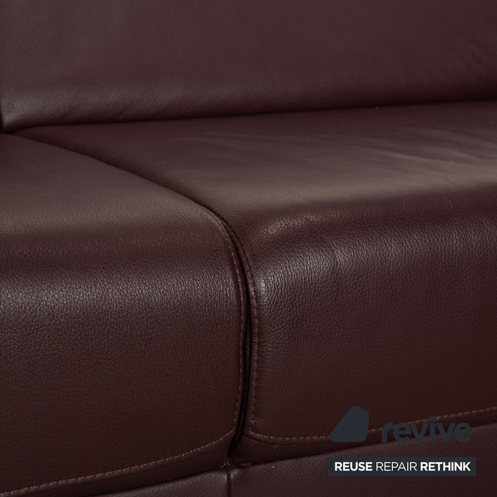 Ewald Schillig Brand Blues corner sofa, leather, aubergine brown, manual function, chaise longue on the right