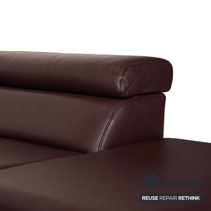 Ewald Schillig Brand Blues corner sofa, leather, aubergine brown, manual function, chaise longue on the right