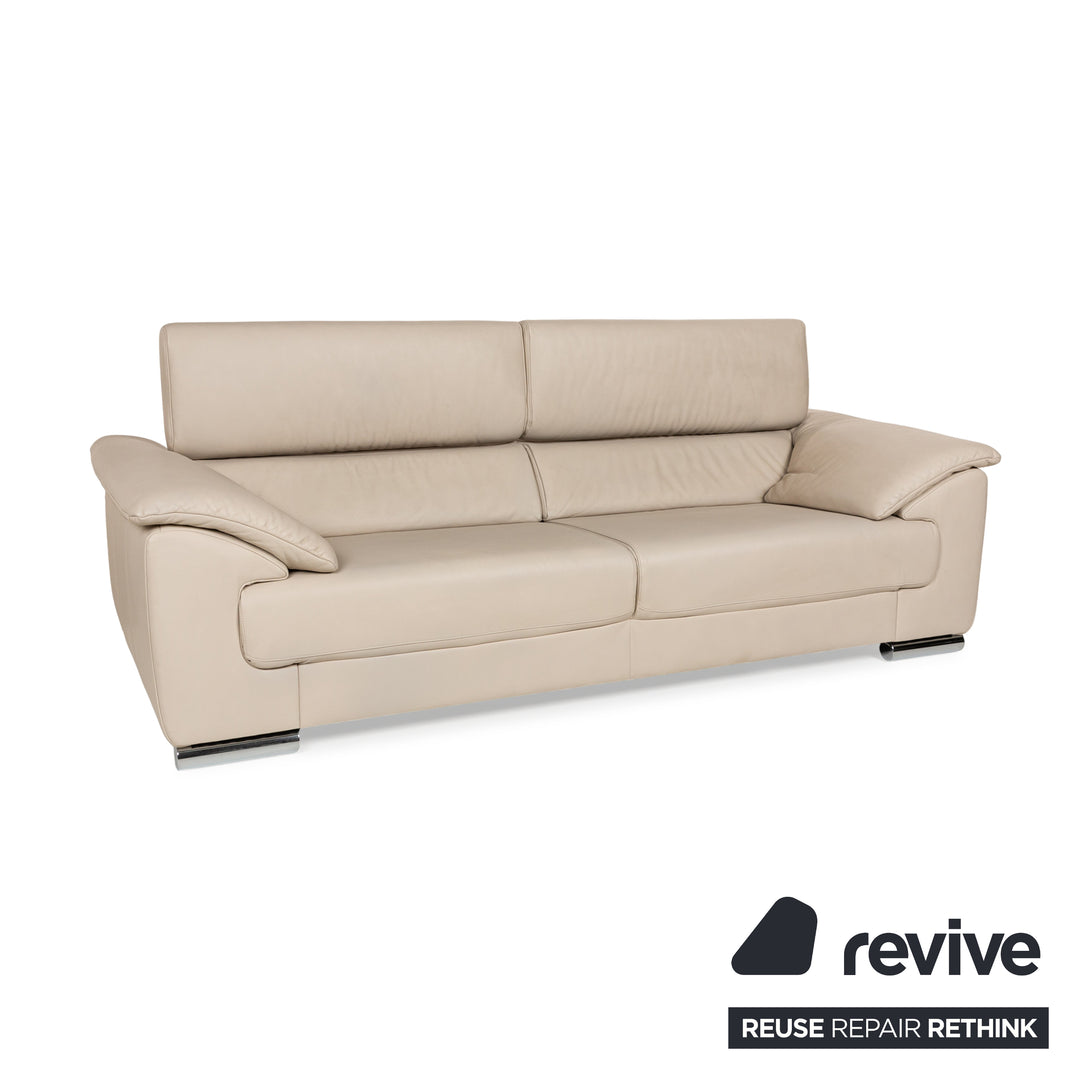 Ewald Schillig Brand Blues Leather Three-Seater Cream Sofa Couch