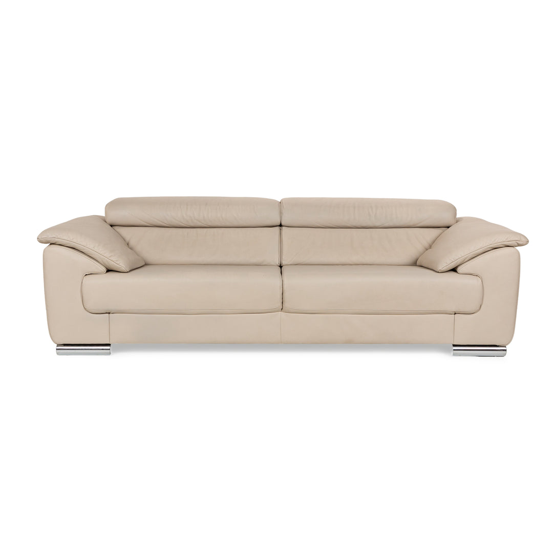 Ewald Schillig Brand Blues Leather Three-Seater Cream Sofa Couch