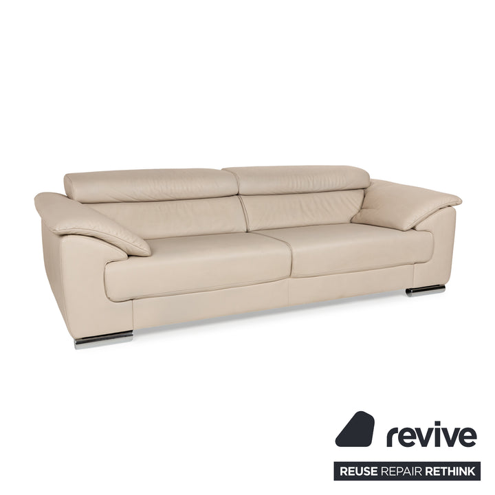 Ewald Schillig Brand Blues Leather Three-Seater Cream Sofa Couch