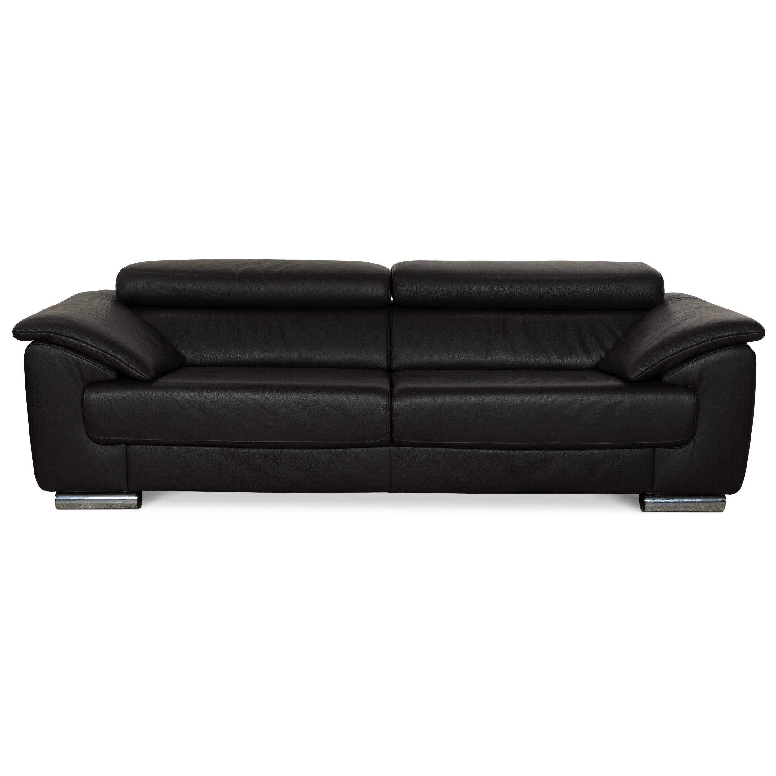 Ewald Schillig Brand Blues Leather Three-Seater Dark Grey Brown Sofa Couch Manual Function