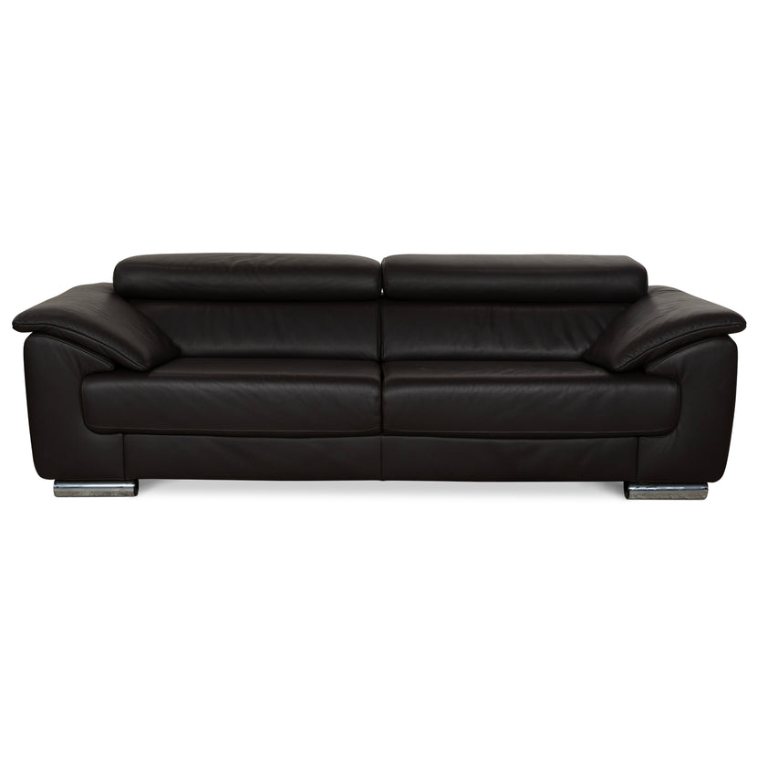 Ewald Schillig Brand Blues Leather Three-Seater Dark Grey Brown Sofa Couch Manual Function