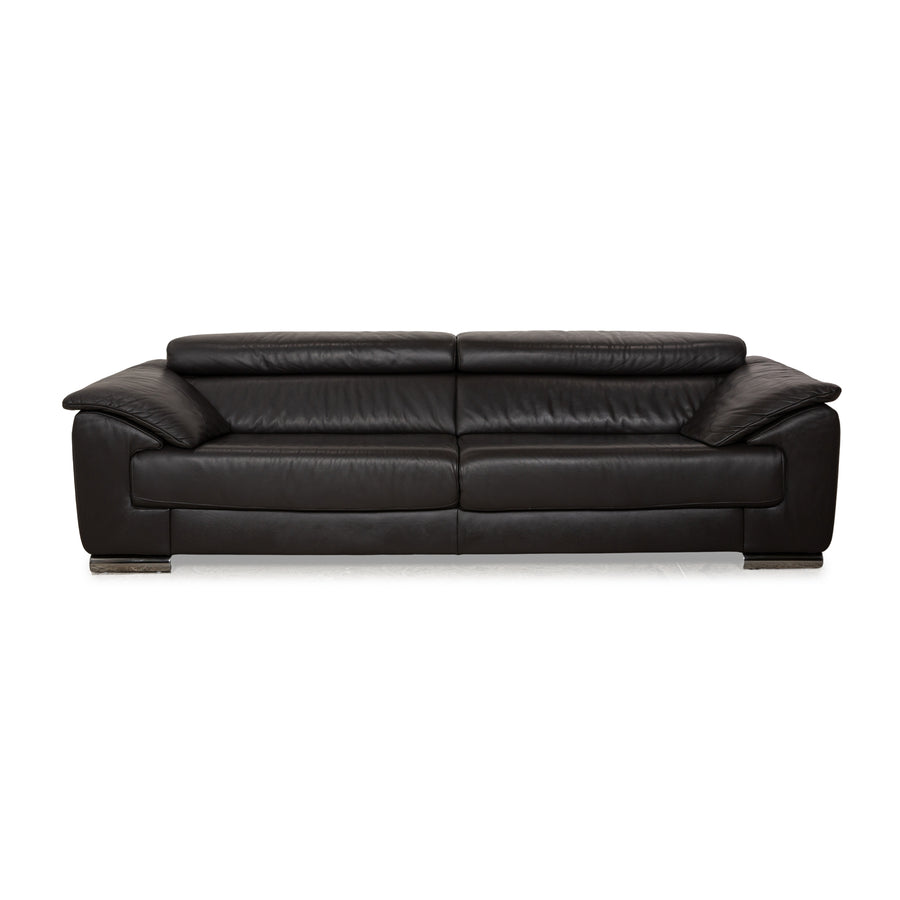 Ewald Schillig Brand Blues Leather Three Seater Dark Grey Manual Function Sofa Couch