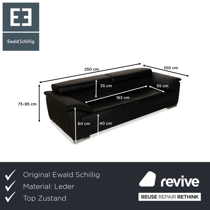 Ewald Schillig Brand Blues Leder Dreisitzer Schwarz Sofa Couch