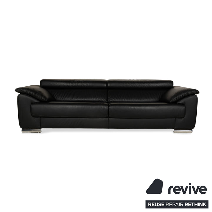 Ewald Schillig Brand Blues Leather Three-Seater Black Sofa Couch