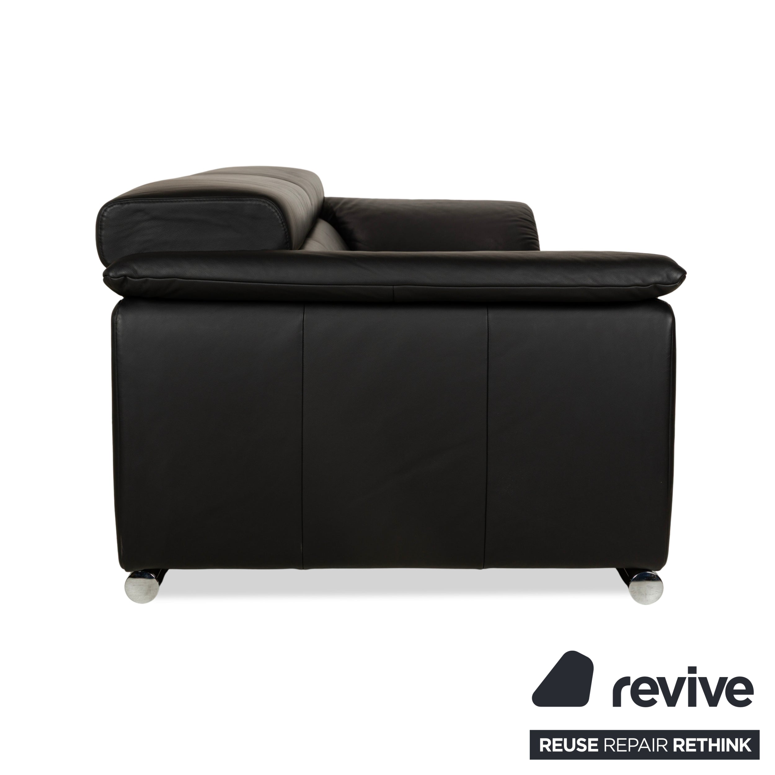 Ewald Schillig Brand Blues Leather Three-Seater Black Sofa Couch