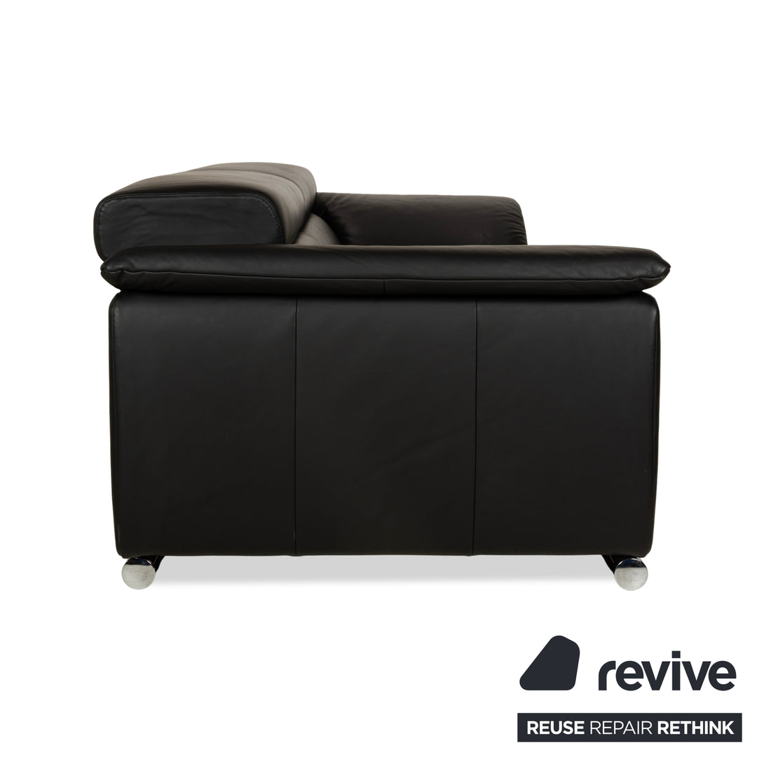 Ewald Schillig Brand Blues Leather Three-Seater Black Sofa Couch