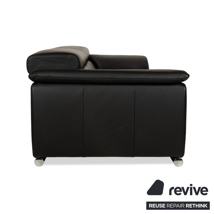 Ewald Schillig Brand Blues Leather Three-Seater Black Sofa Couch