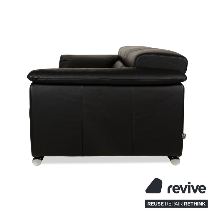 Ewald Schillig Brand Blues Leather Three-Seater Black Sofa Couch