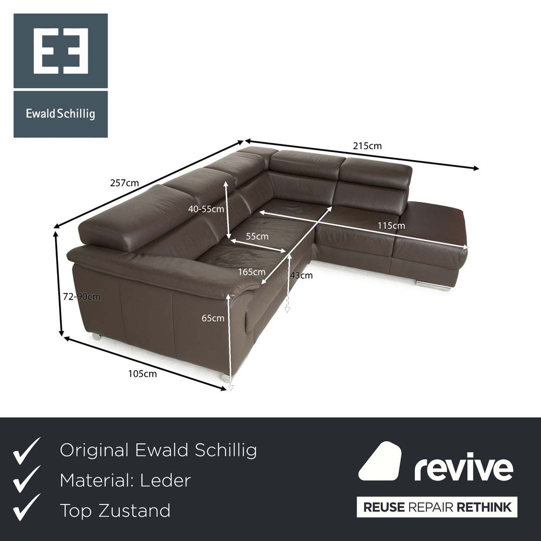 Ewald Schillig Brand Blues Leder Ecksofa Braun Braungrau Recamiere rechts manuelle Funktion Sofa Couch